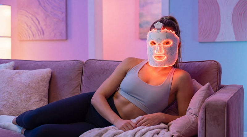 Relaxing in the glowing Lumora LED mask